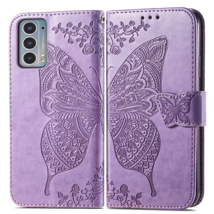 For Motorola Moto Edge 20 Butterfly Love Flower Embossed Horizontal Flip Leather Case with Holder & Card Slots & Wallet & Lanyard(Light Purple) - Motorola Cases by buy2fix | Online Shopping UK | buy2fix