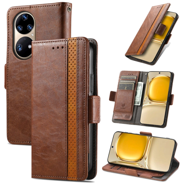 For Huawei P50 Pro CaseNeo Business Splicing Dual Magnetic Buckle Horizontal Flip PU Leather Case with Holder & Card Slots & Wallet(Brown) - Huawei Cases by buy2fix | Online Shopping UK | buy2fix