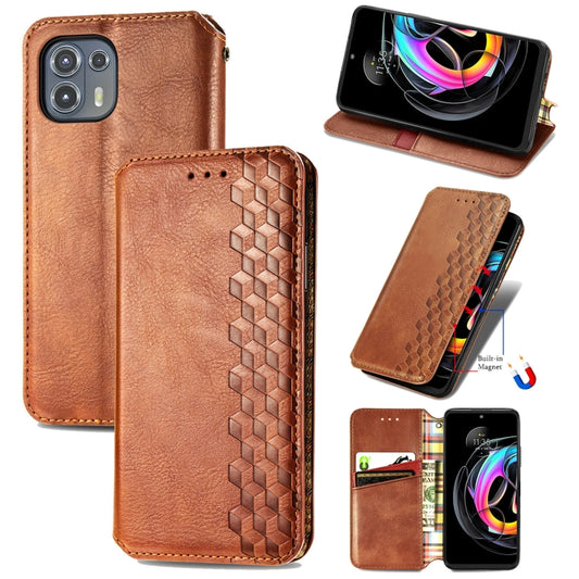 For Motorola Edge 20 Lite Cubic Grid Pressed Horizontal Flip Magnetic PU Leather Case with Holder & Card Slots & Wallet(Brown) - Motorola Cases by buy2fix | Online Shopping UK | buy2fix