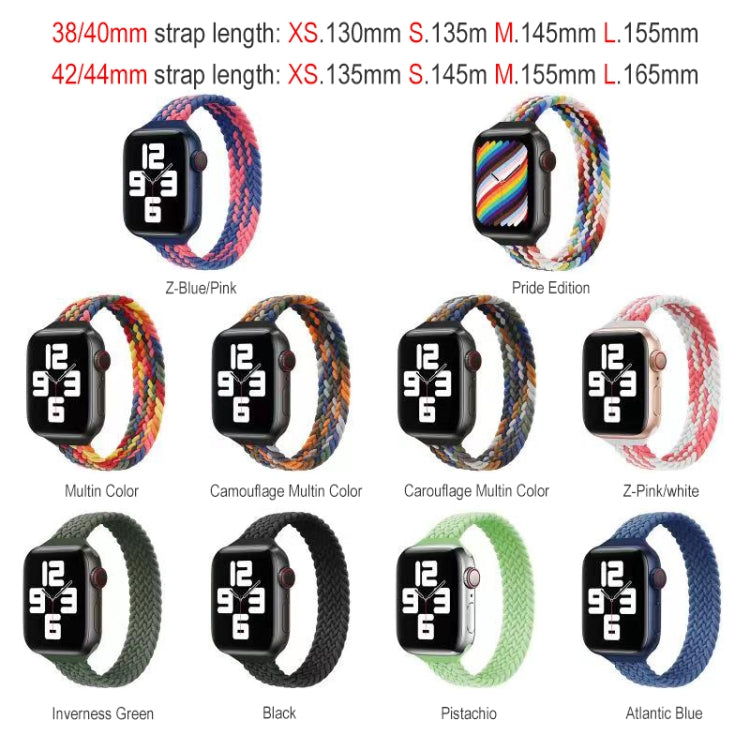 Small Waist Single Loop Nylon Braid Watch Band For Apple Watch Ultra 49mm&Watch Ultra 2 49mm / Series 9&8&7 45mm / SE 3&SE 2&6&SE&5&4 44mm / 3&2&1 42mm, Szie: XS 135mm(Colorful) - Watch Bands by buy2fix | Online Shopping UK | buy2fix