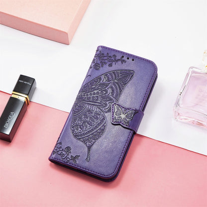 For DOOGEE N40 Pro Butterfly Love Flowers Embossed Horizontal Flip Leather Case with Holder & Card Slots & Wallet & Lanyard(Dark Purple) - More Brand by buy2fix | Online Shopping UK | buy2fix