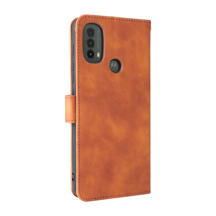 For Motorola Moto E20 / E30 / E40 Skin Feel Magnetic Horizontal Flip Phone Leather Case with Holder & Card Slots & Wallet(Brown) - Motorola Cases by buy2fix | Online Shopping UK | buy2fix