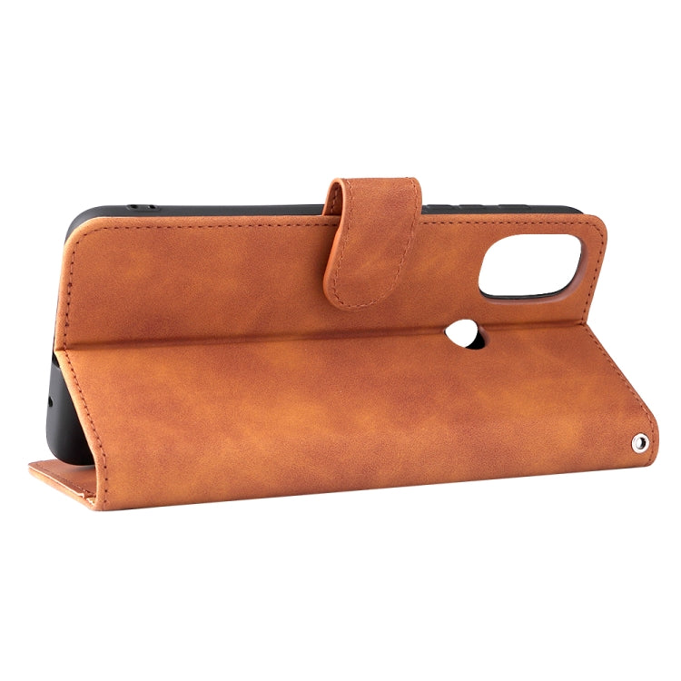 For Motorola Moto E20 / E30 / E40 Skin Feel Magnetic Horizontal Flip Phone Leather Case with Holder & Card Slots & Wallet(Brown) - Motorola Cases by buy2fix | Online Shopping UK | buy2fix