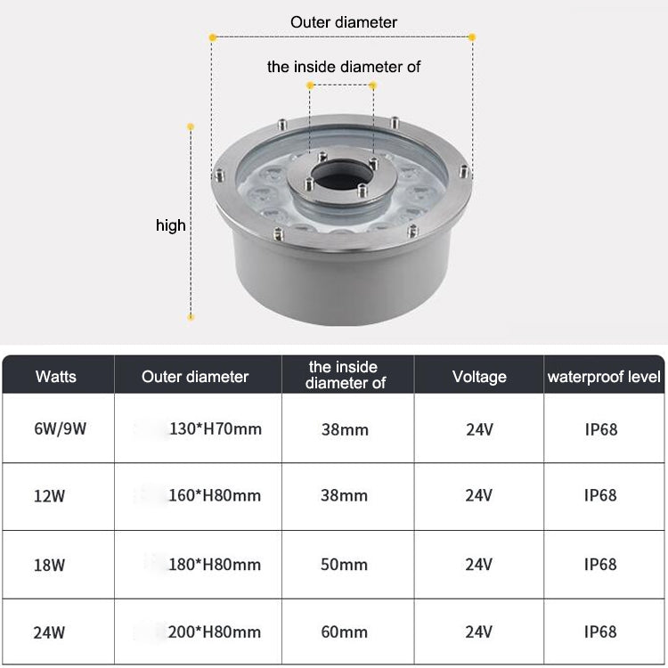 24W Landscape Ring LED Aluminum Alloy Underwater Fountain Light(White Light) - Underwater Lights by buy2fix | Online Shopping UK | buy2fix