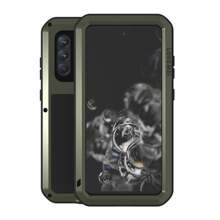 For Samsung Galaxy S21 FE LOVE MEI Metal Shockproof Waterproof Dustproof Protective Phone Case with Glass(Green) - Galaxy Phone Cases by LOVE MEI | Online Shopping UK | buy2fix