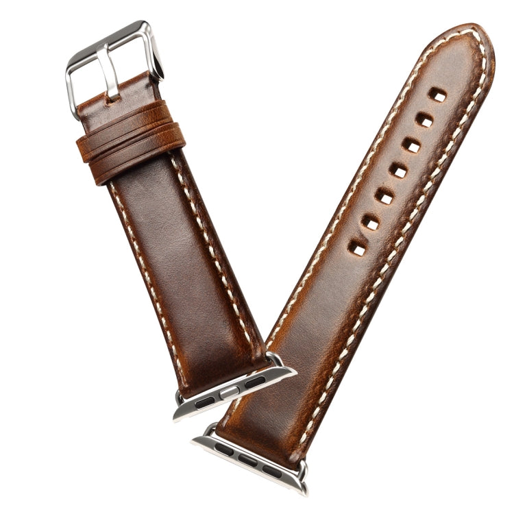 For Apple Watch Series 7 45mm / 6 & SE & 5 & 4 44mm / 3 & 2 & 1 42mm Oil Wax Retro Cowhide Strap Watch Band(Brown) - Watch Bands by buy2fix | Online Shopping UK | buy2fix