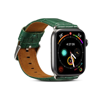 For Apple Watch Series 7 45mm / 6 & SE & 5 & 4 44mm / 3 & 2 & 1 42mm Cowhide Crocodile Texture Strap Watch Band(Green) - Watch Bands by buy2fix | Online Shopping UK | buy2fix