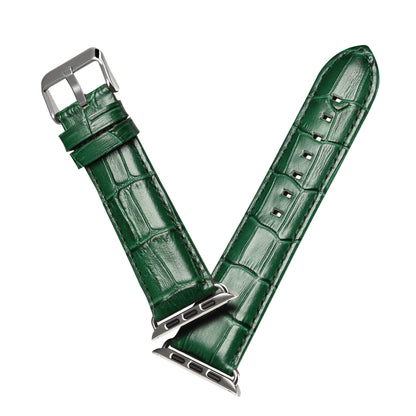 For Apple Watch Series 7 45mm / 6 & SE & 5 & 4 44mm / 3 & 2 & 1 42mm Cowhide Crocodile Texture Strap Watch Band(Green) - Watch Bands by buy2fix | Online Shopping UK | buy2fix