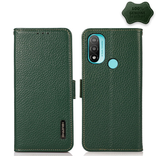 For Motorola Moto E20 / E40 KHAZNEH Side-Magnetic Litchi Genuine Leather RFID Case(Green) - Motorola Cases by buy2fix | Online Shopping UK | buy2fix