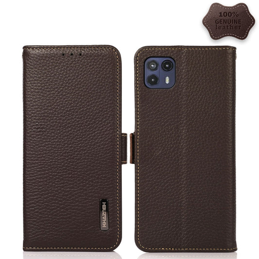 For Motorola Moto G50 5G KHAZNEH Side-Magnetic Litchi Genuine Leather RFID Case(Brown) - Motorola Cases by buy2fix | Online Shopping UK | buy2fix