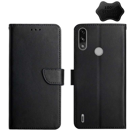 For Motorola Moto E7 Power Genuine Leather Fingerprint-proof Horizontal Flip Phone Case(Black) - Motorola Cases by buy2fix | Online Shopping UK | buy2fix