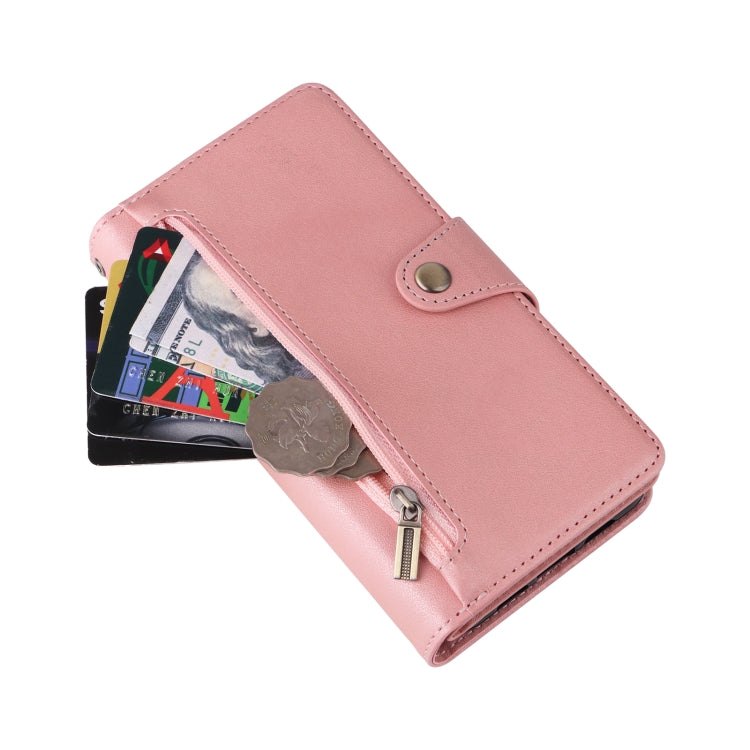 For Google Pixel 3A XL Rivet Buckle 9 Cards Three Fold Leather Phone Case(Rose Gold) - Google Cases by buy2fix | Online Shopping UK | buy2fix