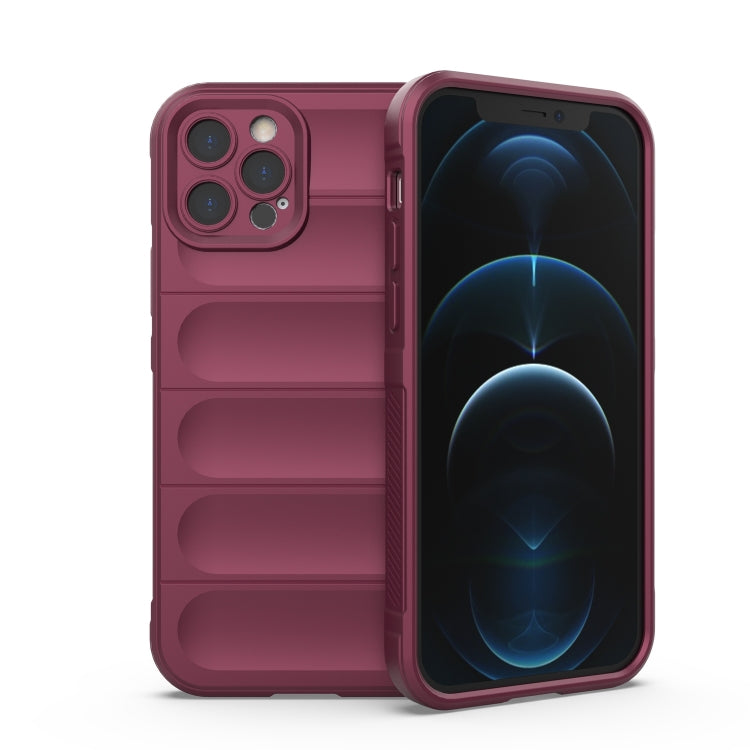 For iPhone 12 Pro Magic Shield TPU + Flannel Phone Case(Wine Red) - iPhone 12 / 12 Pro Cases by buy2fix | Online Shopping UK | buy2fix