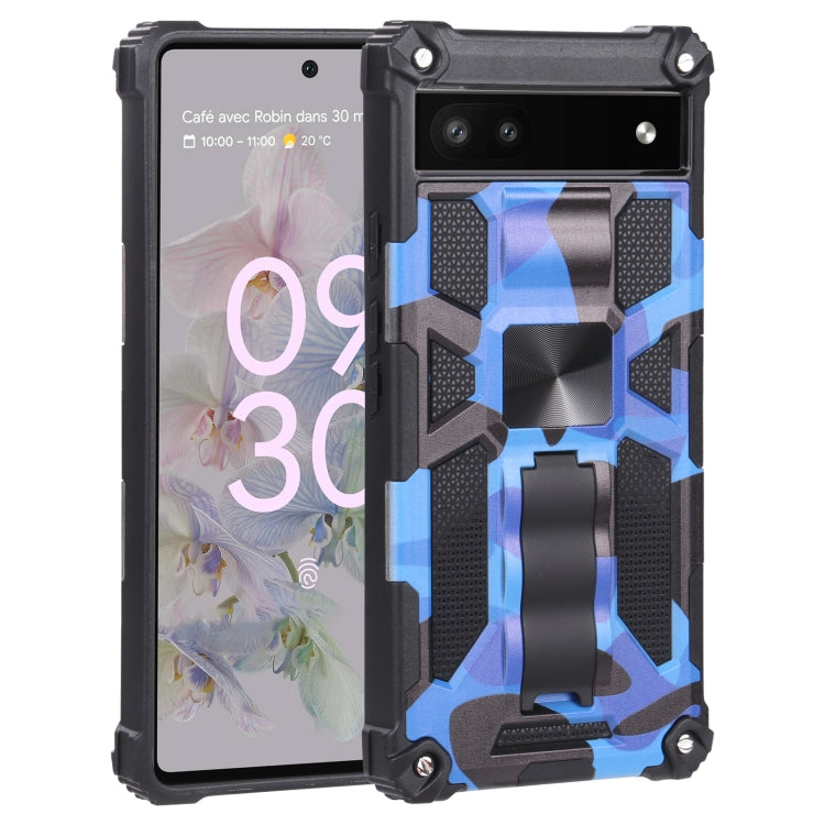 For Google Pixel 6a Camouflage Armor TPU + PC Magnetic Holder Phone Case(Dark Blue) - Google Cases by buy2fix | Online Shopping UK | buy2fix