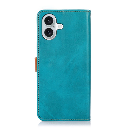 KHAZNEH Dual-color Cowhide Texture Flip Leather Phone Case For iPhone 16 Plus(Blue) - iPhone 16 Plus Cases by buy2fix | Online Shopping UK | buy2fix