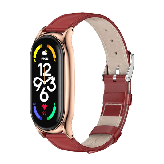 For Xiaomi Mi Band 7 / 7 NFC MIJOBS Plus Genuine Leather Watch Band(Red Rose Gold) - Watch Bands by MIJOBS | Online Shopping UK | buy2fix