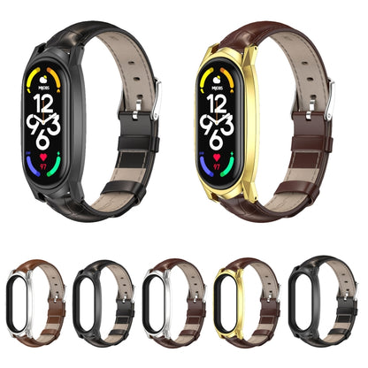 For Xiaomi Mi Band 7 / 7 NFC MIJOBS GT Metal Case Top Layer Cowhide Watch Band(Oil Brown Silver) - Watch Bands by MIJOBS | Online Shopping UK | buy2fix