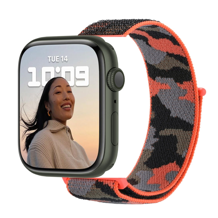 Nylon Loop Watch Band For  Apple Watch Ultra 49mm&Watch Ultra 2 49mm / Series 9&8&7 45mm / SE 3&SE 2&6&SE&5&4 44mm / 3&2&1 42mm(Orange Camouflage) - Watch Bands by buy2fix | Online Shopping UK | buy2fix