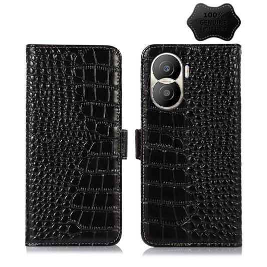 For Honor X40i Crocodile Top Layer Cowhide Leather Phone Case(Black) - Honor Cases by buy2fix | Online Shopping UK | buy2fix