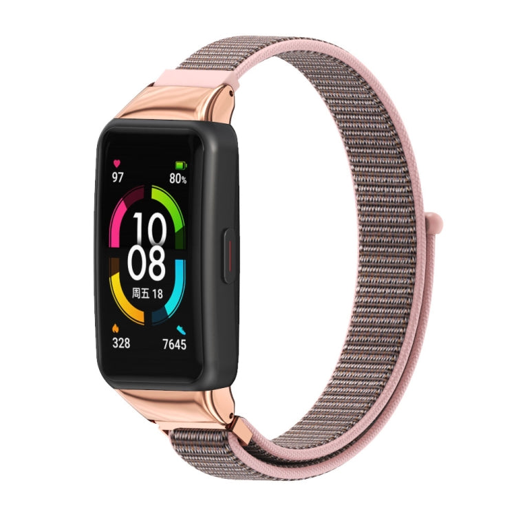 For Huawei Band 6 / Honor Band 6 / 7 Mijobs Breathable Nylon Watch Band(Pink Sand Rose Gold) - Watch Bands by MIJOBS | Online Shopping UK | buy2fix