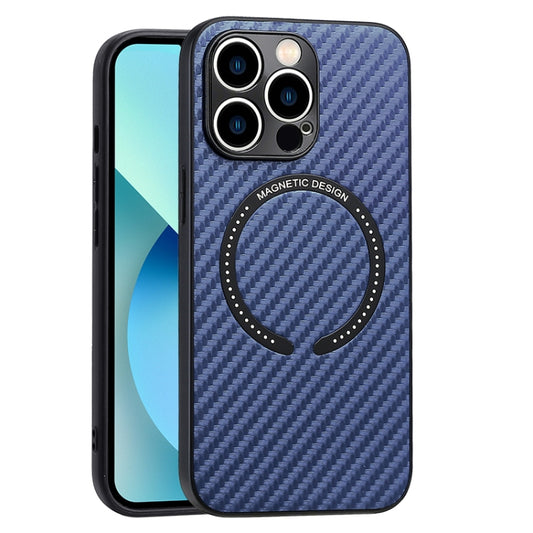 For iPhone 12 MagSafe Magnetic Carbon Fiber Texture Phone Case(Blue) - iPhone 12 / 12 Pro Cases by buy2fix | Online Shopping UK | buy2fix