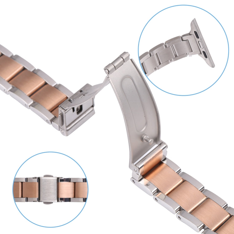 Three Beads Metal Watch Band For Apple Watch Ultra 49mm&Watch Ultra 2 49mm / Series 9&8&7 45mm / SE 3&SE 2&6&SE&5&4 44mm / 3&2&1 42mm(Silver and Rose Gold) - Watch Bands by buy2fix | Online Shopping UK | buy2fix