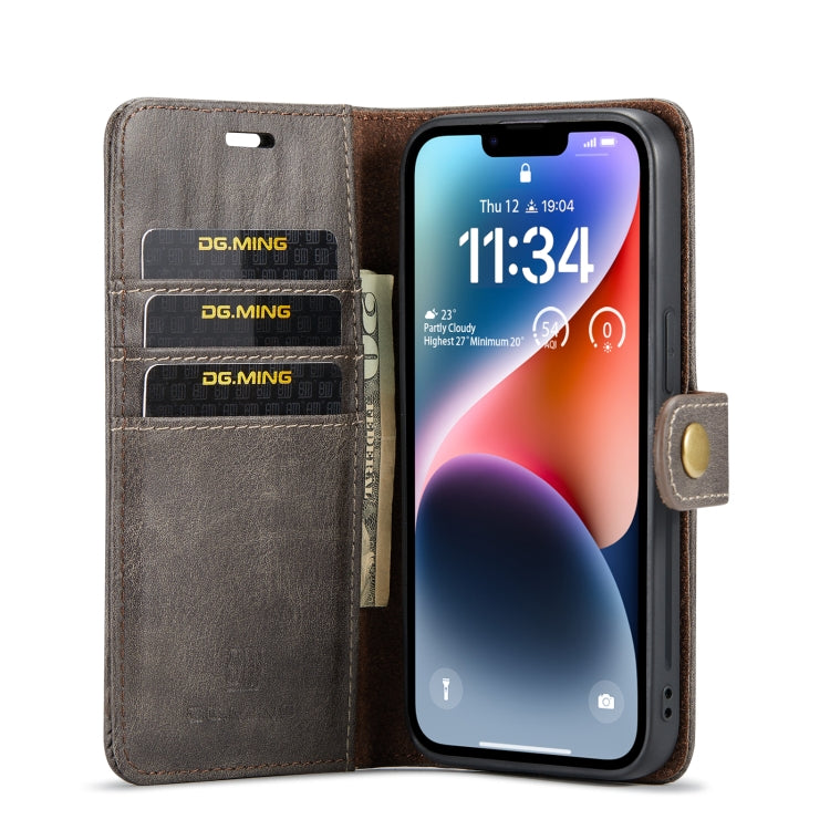 For iPhone 14 Plus DG.MING Crazy Horse Texture Detachable Magnetic Leather Case(Grey) - iPhone 14 Plus Cases by DG.MING | Online Shopping UK | buy2fix