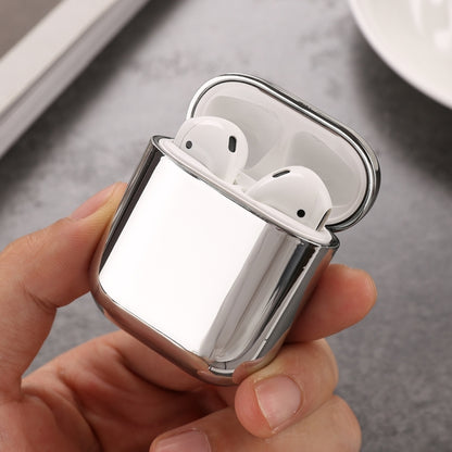 For AirPods 1/2 Split Electroplating TPU Earphone Protective Case with Hook(Silver) - For AirPods 1/2 by buy2fix | Online Shopping UK | buy2fix