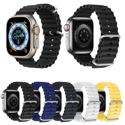 DUX DUCIS Sea Wave Silicone Watch Band For Apple Watch Series 8&7 45mm / SE 2&6&SE&5&4 44mm / 3&2&1 42mm(Black) - Watch Bands by DUX DUCIS | Online Shopping UK | buy2fix