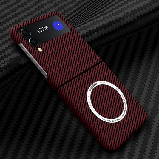 For Samsung Galaxy Z Flip3 5G Carbon Fiber Texture MagSafe Magnetic Phone Case(Red) - Galaxy Phone Cases by buy2fix | Online Shopping UK | buy2fix