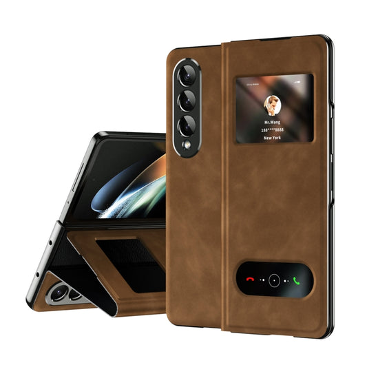 For Samsung Galaxy Z Fold4 Mature Window View Flip Leather Phone Case(Brown Nappa) - Galaxy Z Flip4 5G Cases by buy2fix | Online Shopping UK | buy2fix