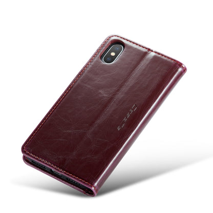 For iPhone XS Max CaseMe 003 Crazy Horse Texture Leather Phone Case(Wine Red) - More iPhone Cases by CaseMe | Online Shopping UK | buy2fix