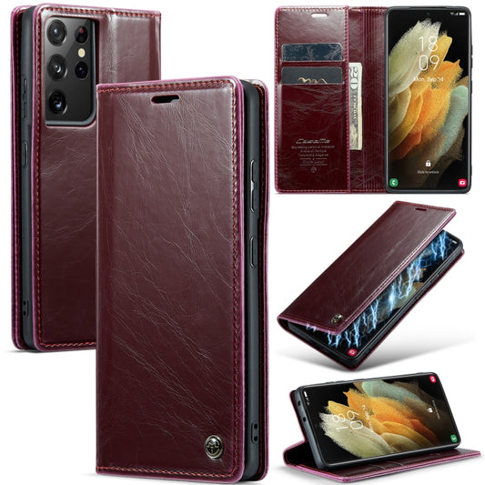 For Samsung Galaxy S21 Ultra 5G CaseMe 003 Crazy Horse Texture Leather Phone Case(Wine Red) - Galaxy S21 Ultra 5G Cases by CaseMe | Online Shopping UK | buy2fix