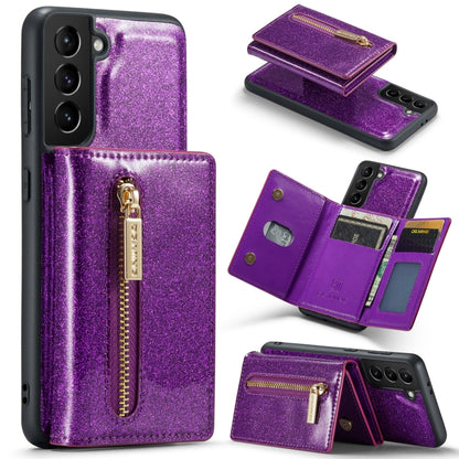 For Samsung Galaxy S21 5G DG.MING M3 Series Glitter Powder Card Bag Leather Case(Dark Purple) - Galaxy Phone Cases by DG.MING | Online Shopping UK | buy2fix