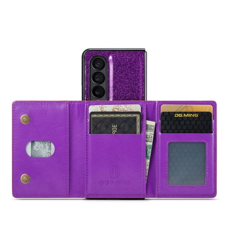 For Samsung Galaxy Z Fold3 5G DG.MING M3 Series Glitter Powder Card Bag Leather Case(Dark Purple) - Galaxy Phone Cases by DG.MING | Online Shopping UK | buy2fix