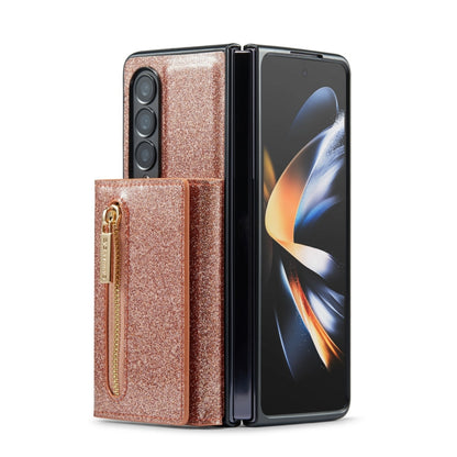 For Samsung Galaxy Z Fold4 5G DG.MING M3 Series Glitter Powder Card Bag Leather Case(Rose Gold) - Galaxy Phone Cases by DG.MING | Online Shopping UK | buy2fix