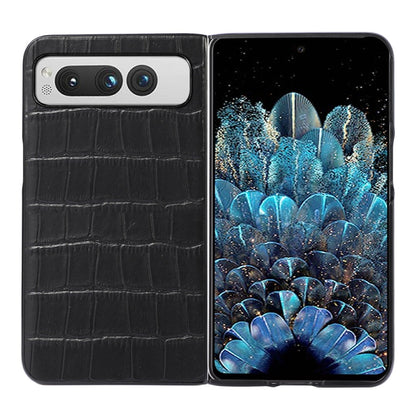 For Google Pixel Fold Crocodile Texture Genuine Leather Phone Case(Black) - Google Cases by buy2fix | Online Shopping UK | buy2fix