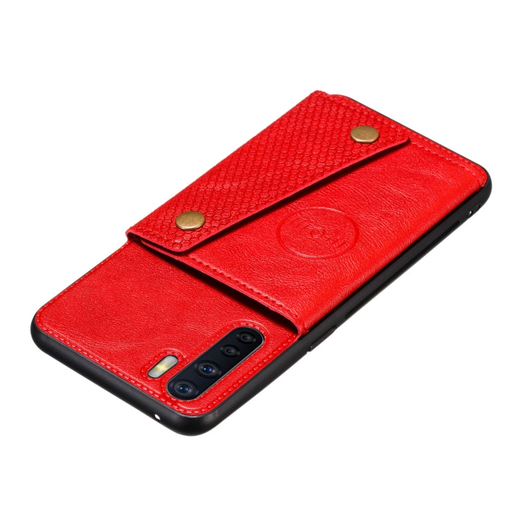 For OPPO A91 PU + TPU Shockproof Magnetic Protective Case with Card Slots(Red) - OPPO Cases by buy2fix | Online Shopping UK | buy2fix