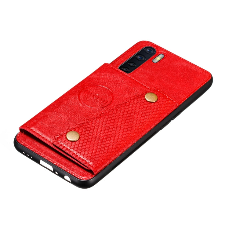 For OPPO A91 PU + TPU Shockproof Magnetic Protective Case with Card Slots(Red) - OPPO Cases by buy2fix | Online Shopping UK | buy2fix