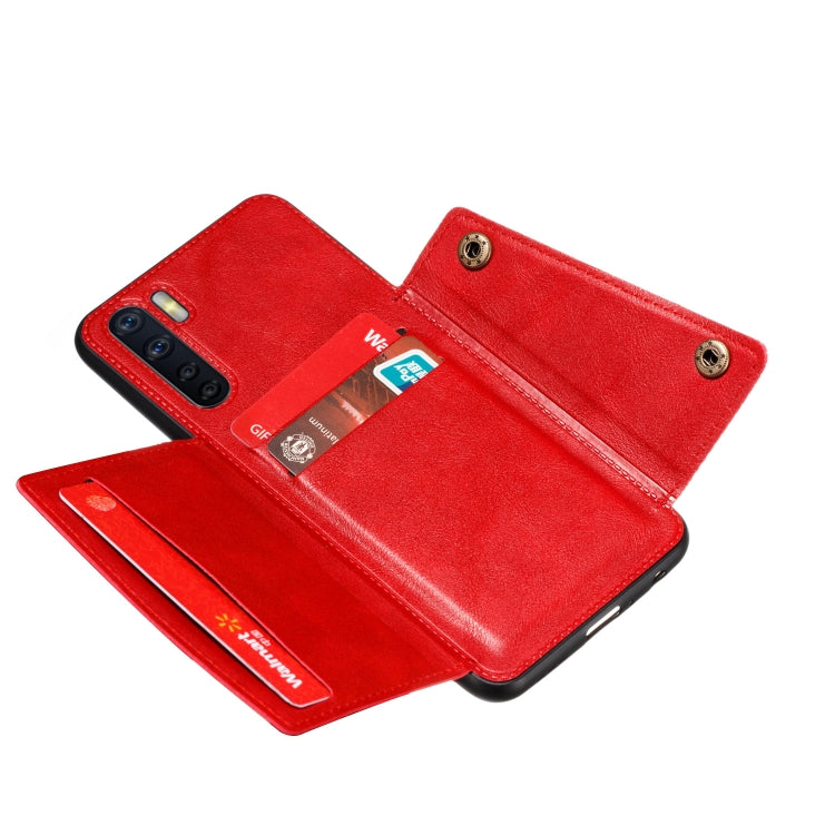 For OPPO A91 PU + TPU Shockproof Magnetic Protective Case with Card Slots(Red) - OPPO Cases by buy2fix | Online Shopping UK | buy2fix