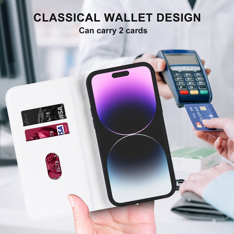 For iPhone 14 Pro Rhombic MagSafe RFID Anti-Theft Wallet Leather Phone Case(White) - iPhone 14 Pro Cases by buy2fix | Online Shopping UK | buy2fix