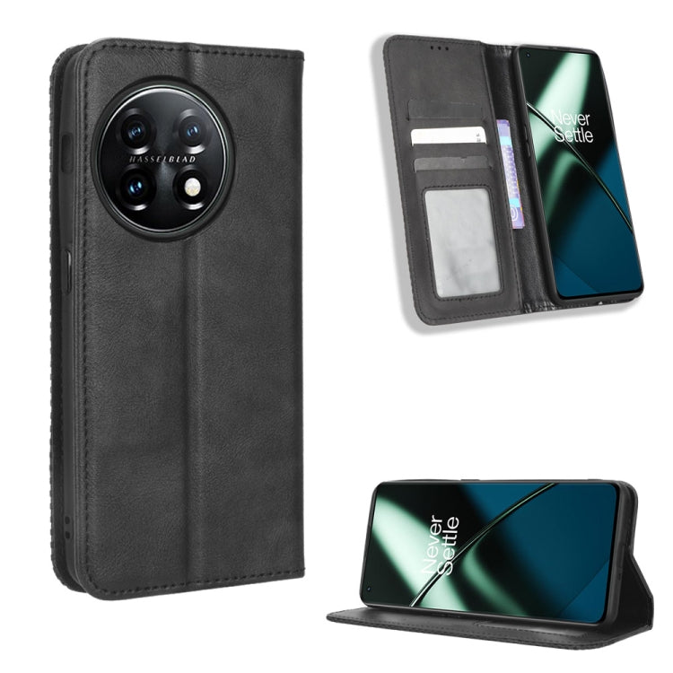 For OnePlus 11 5G Magnetic Buckle Retro Texture Leather Phone Case(Black) - OnePlus Cases by buy2fix | Online Shopping UK | buy2fix