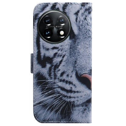 For OnePlus 11 Coloured Drawing Flip Leather Phone Case(Tiger) - OnePlus Cases by buy2fix | Online Shopping UK | buy2fix