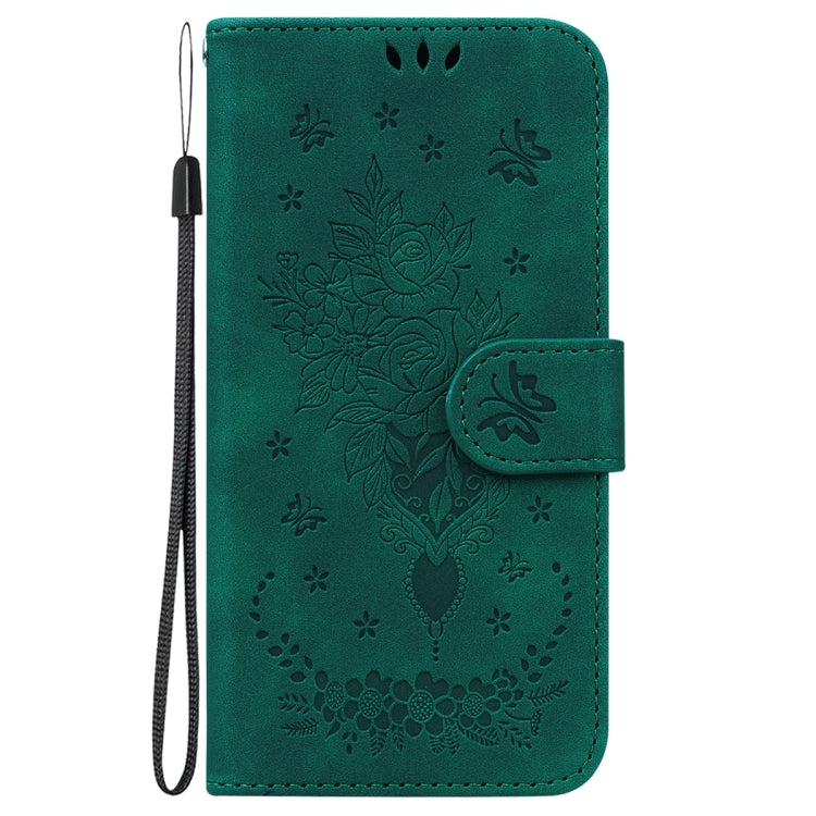 For OnePlus 11 Butterfly Rose Embossed Leather Phone Case(Green) - OnePlus Cases by buy2fix | Online Shopping UK | buy2fix