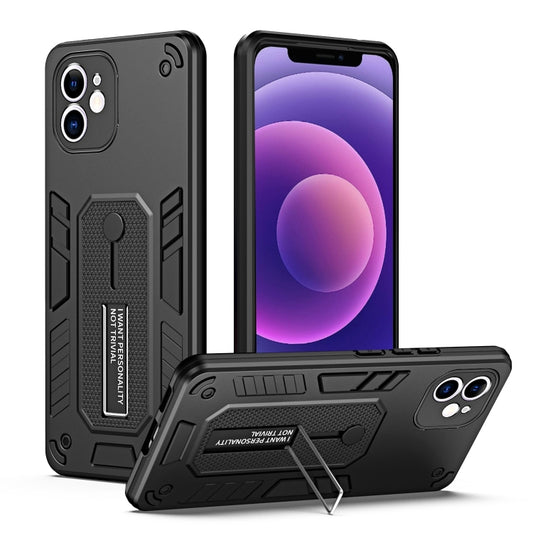 For iPhone 12 Variety Brave Armor Finger Loop Holder Phone Case(Black) - iPhone 12 / 12 Pro Cases by buy2fix | Online Shopping UK | buy2fix