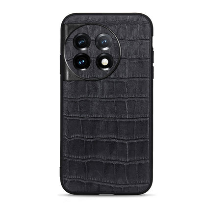 For OnePlus 11 5G Accurate Hole Crocodile Texture Genuine Leather Phone Case(Black) - OnePlus Cases by buy2fix | Online Shopping UK | buy2fix