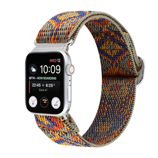 For Apple Watch Ultra 49mm&Watch Ultra 2 49mm / Series 9&8&7 45mm / SE 3&SE 2&6&SE&5&4 44mm / 3&2&1 42mm Buckle Elastic Nylon Watch Band(Orange Rhombus) - Watch Bands by buy2fix | Online Shopping UK | buy2fix