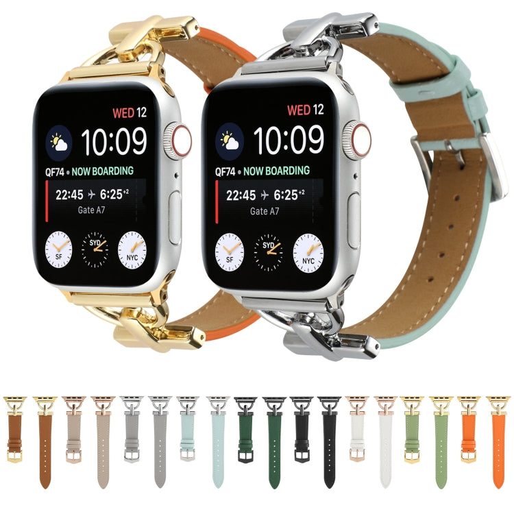 For Apple Watch Ultra 49mm&Watch Ultra 2 49mm / Series 9&8&7 45mm / SE 3&SE 2&6&SE&5&4 44mm / 3&2&1 42mm D-Buckle Plain Genuine Leather Watch Band(Orange) - Watch Bands by buy2fix | Online Shopping UK | buy2fix