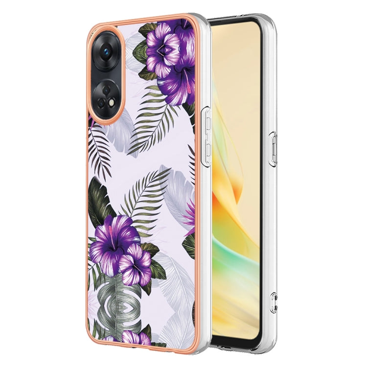 For OPPO Reno8 T 4G Electroplating IMD TPU Phone Case(Purple Flower) - OPPO Cases by buy2fix | Online Shopping UK | buy2fix