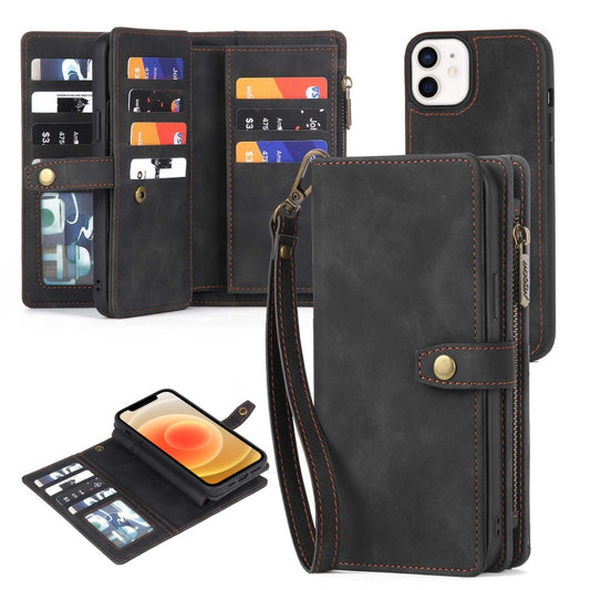 For iPhone 12 / 12 Pro Zipper Wallet Detachable MagSafe Leather Phone Case(Black) - iPhone 12 / 12 Pro Cases by buy2fix | Online Shopping UK | buy2fix